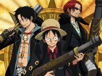 Luffy, Ace et Shanks en tenue strong world